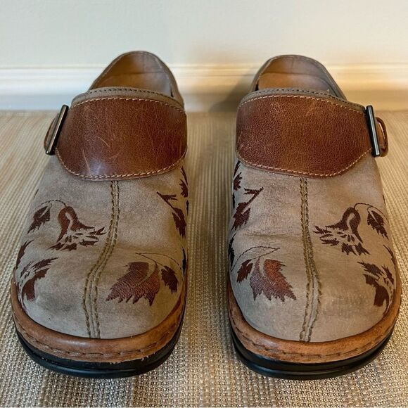 KLOGS woman’s Size 7.5 Clog Leather Upper Embroidered Brown with Buckle “Austin” - Picture 7 of 16
